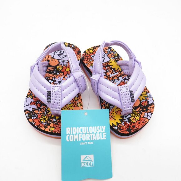 Reef Little Ahi Kids Sandals Size 4 Mini Floral Pattern  Adjustable Straps NEW - Picture 2 of 5